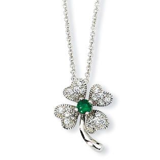 Sterling Silver Childs Sim.Emerald CZ 4 leaf Clover Necklace   15 Inch