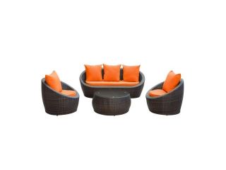 East End Imports EEI 643 BRN ORA SET Avo Outdoor Rattan 4 Piece Set in Brown with Orange Cushions