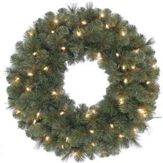 Home Accents Holiday 24 in. Pre Lit Wesley Pine Artificial Wreath with Clear Lights WES W 140/50CL1