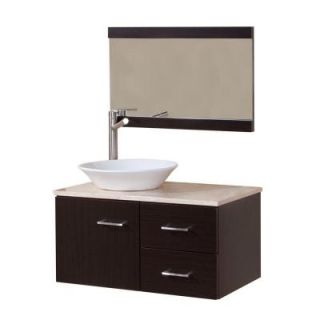 Domani Sicily 30 1/2 in. Vanity Combo in Ebony with Natural Stone Vanity Top in Travertine and Mirror SI30P5UCOM EB