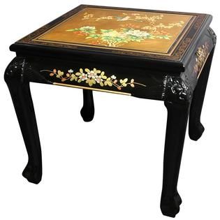 Oriental Furniture Claw Foot End Table   Gold Leaf Birds and Flowers