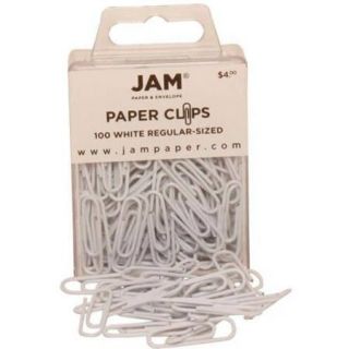 JAM Paper 1" Regular Color Paperclips, White, 100 Pack