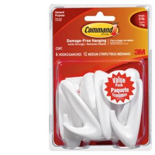 Command Medium Designer Hooks Value Pack, White, 6 Hooks, 12 Strips, 17081VP 6ES