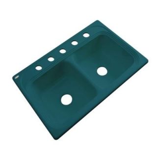 Thermocast Chesapeake Drop In Acrylic 33 in. 5 Hole Double Bowl Kitchen Sink in Teal 43541
