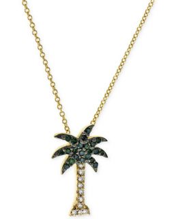 EFFY Green and White Diamond Palm Tree Necklace (1/10 ct. t.w.) in 14k