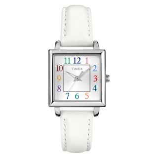 Timex Womens Square Case with Multicolor Numbers on Silver Dial with