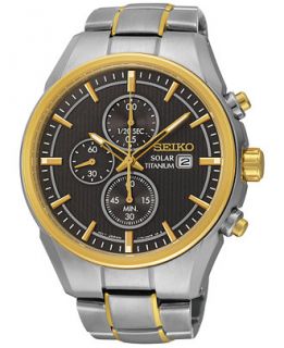 Seiko Mens Solar Chronograph Two Tone Titanium Bracelet Watch 43mm
