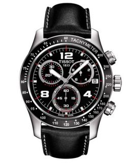 Tissot Watch, Mens Swiss Chronograph V 8 Black Leather Strap 43mm