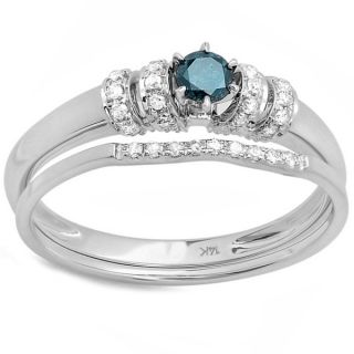 14k White Gold 1/3ct TDW Blue and White Diamond Bridal Ring Set (H I