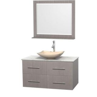 Wyndham Collection Centra 42 in. Vanity in Gray Oak with Marble Vanity Top in Carrara White, Ivory Marble Sink and 36 in. Mirror WCVW00942SGOCMGS5M36