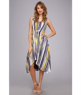 adrianna papell asymmetrical ruched detail dress navy multi