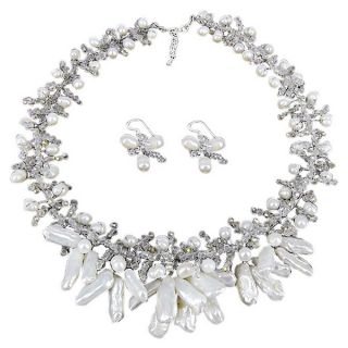 Mother of Pearl/ Pearl/ Crystal Floral Jewelry Set (5 15 mm) (Thailand