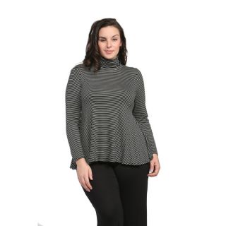 24/7 Comfort Apparel Womens Plus Size Striped Turtleneck Sweater