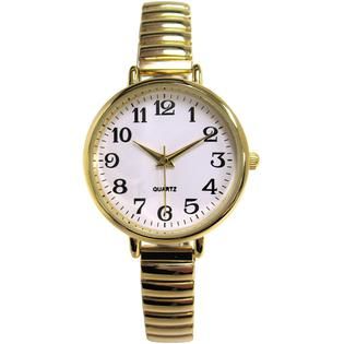 Ladies Watch with Round Goldtone Case, White Dial and Goldtone