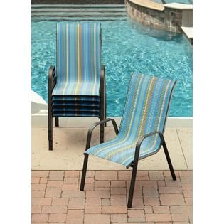 Essential Garden Bartlett Blue Stripe Stack Chair   Outdoor Living