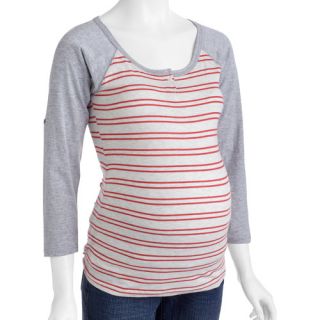 Oh Mamma Maternity Striped Henley with Raglan Sleeves