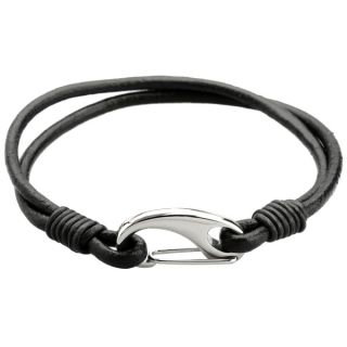 Stainless Steel Woven Black or Brown Leather Bracelet
