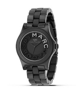 MARC BY MARC JACOBS "Rivera" Black Plastic Watch with Glitz Logo, 40 mm