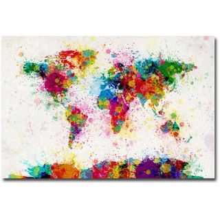 Trademark Art "Paint Splashes World Map" Canvas Art by Michael Tompsett