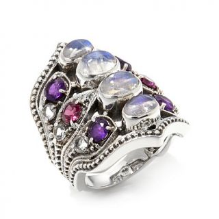Nicky Butler 2ct Moonstone and Gemstone Sterling Silver Crest Ring   7582204