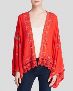 Free People Jacket   Embroidered Kimono in Fire Red