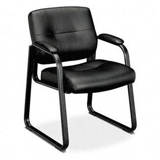 Basyx VL690 Series Guest Leather Chair, Black Leather