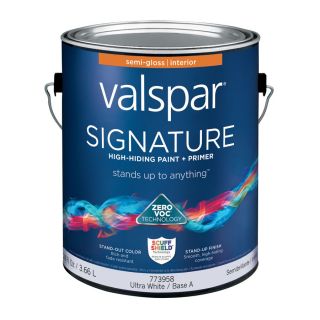 Valspar Signature Ultra White/Base A Semi Gloss Latex Interior Paint and Primer in One (Actual Net Contents 124 fl oz)