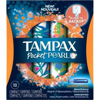 Tampax Pocket Pearl Super Plus Absorbency Unscented Compact Tampons, (Choose your Count)