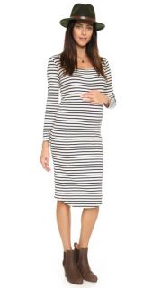 MONROW Maternity Stripe Long Sleeve Dress
