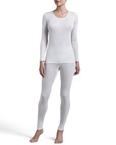 Hanro Silk Long Sleeve Shirt & Leggings, Pale Cream
