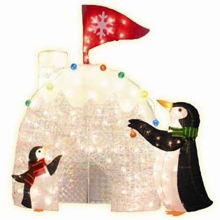 Set of 2 Pre Lit Penguins with Igloo Christmas Decoration   