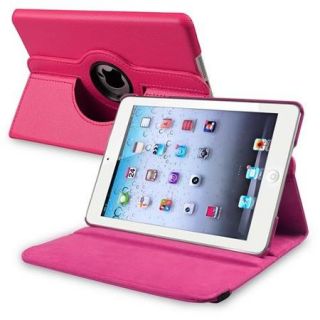 Insten 360 degree Swivel Leather Case For Apple iPad Mini 3 3rd / 1 1st / 2 2nd with Retina Display, Hot Pink