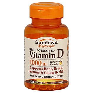 Sundown  Vitamin D, High Potency D3, 1000 IU, Softgels, 100 softgels
