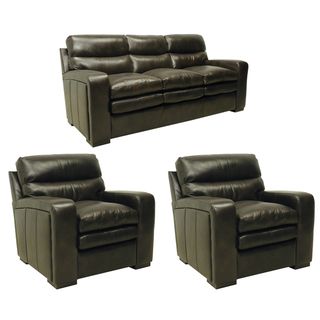 Mercer Dark Brown Italian Leather Sofa and Two Leather Chairs