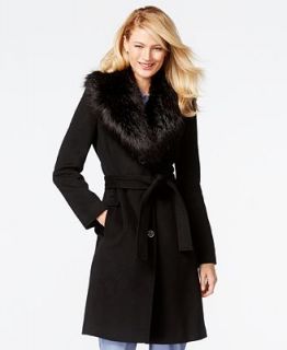 Calvin Klein Faux Fur Collar Walker Coat   Coats   Women