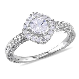 Miadora Sterling Silver Created white sapphire and 1/10ct TDW Diamond