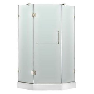 Vigo 36 in. x 78 in. Frameless Neo Angle Shower Enclosure in Chrome and Frosted Glass with Right Base VG6062CHMT36WR