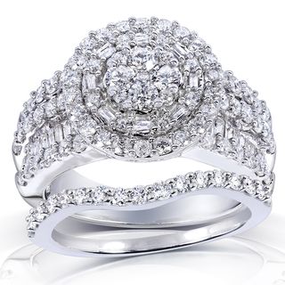Annello 14k White Gold 2 1/4ct TDW Diamond Halo Cluster Bridal Ring