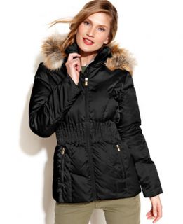 Laundry by Shelli Segal Hooded Faux Fur Trim Quilted Puffer Coat