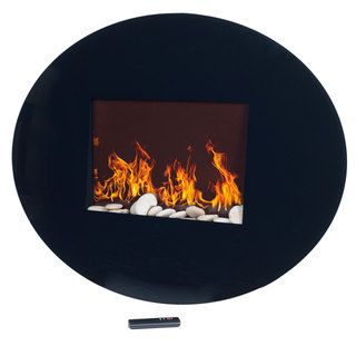 Northwest Black Oval Glass Panel Electric Fireplace with Wall Mount