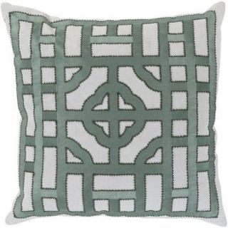 20" Forest Green and Ivory White Chinese Gate Decorative Linen Throw Pillow
