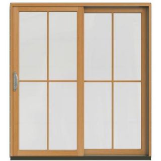 JELD WEN 71 1/4 in. x 79 1/2 in. W 2500 Arctic Silver Prehung Right Hand Clad Wood Sliding Patio Door with 4 Lite Grids JW2201 01860