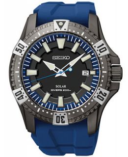 Seiko Mens Solar Dive Blue Rubber Strap Watch 45mm SNE283   Watches