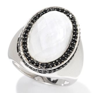 Sterling Silver 7ct TGW Oval White Quartz Cabochon and Black Spinel
