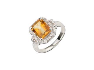 305.26 Carat Round Diamond Citrine 14K White Gold Gemstone Rings 3.93g