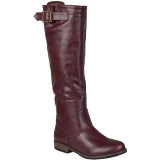 Brinley Co. Womens Wide Calf Round Toe Buckle Detail Boots