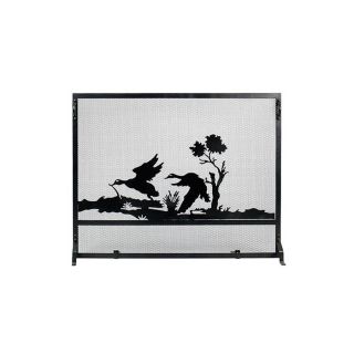 ACHLA Designs 38 in Black Iron Flat Fireplace Screen