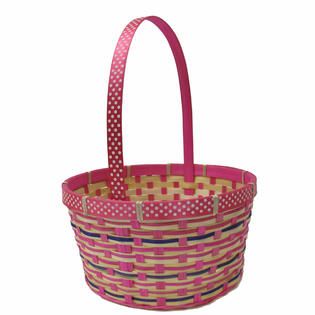 Bamboo Basket With Ribbon Band Pink Large   Seasonal   Easter