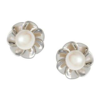 Kabella Sterling Silver White Freshwater Pearl Flower Earrings (6 6.5 mm)