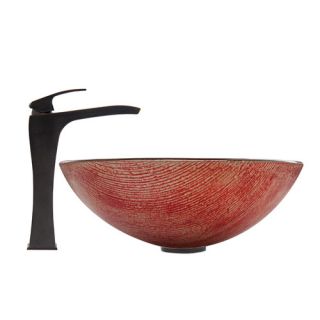 Blazing Fire Glass Vessel Bathroom Sink and Blackstonian Faucet Set by